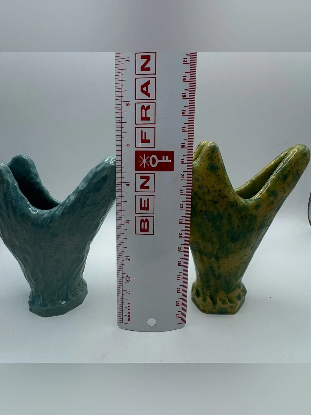 Vintage ML Studio Art Pottery Vases Pair Organic Sculptural Blue Green